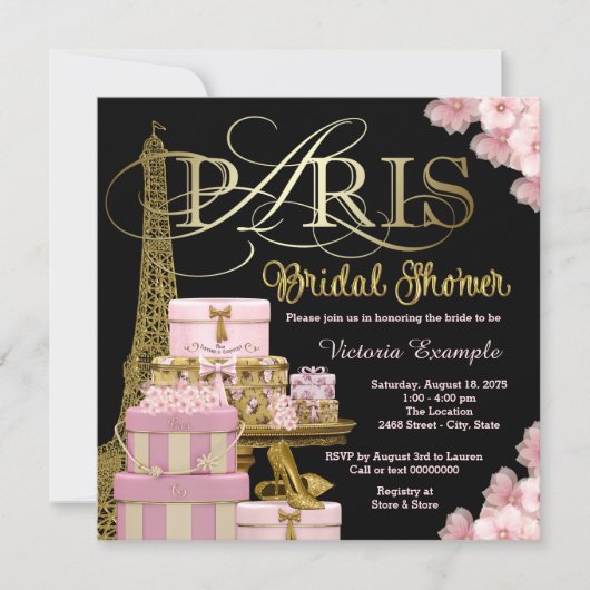 Roze Paris Bruiloftsfeest Kaart (Voorkant)