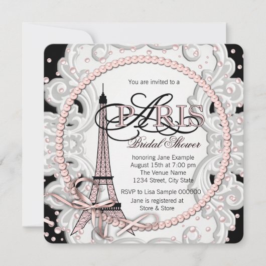 Roze Paris Bruiloftsfeest Kaart (Voorkant)
