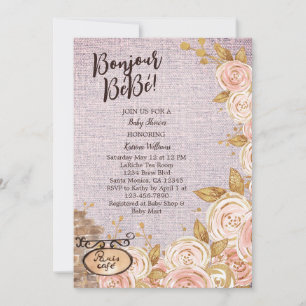 Roze Paris Cafe Baby shower Uitnodiging