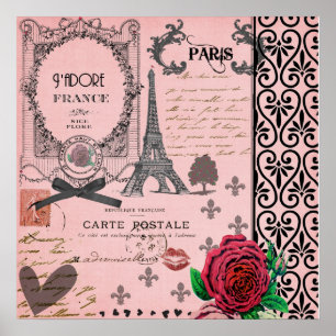  Roze Paris Collage art poster