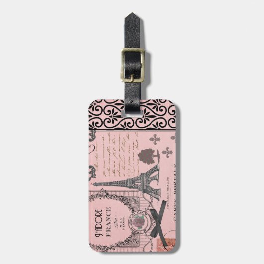  Roze Paris Collage bagagelabel (Voorkant verticaal)