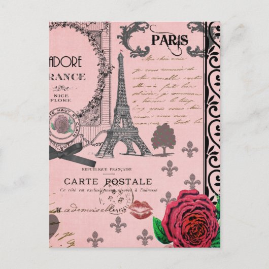  Roze Paris Collage Briefkaart (Voorkant)