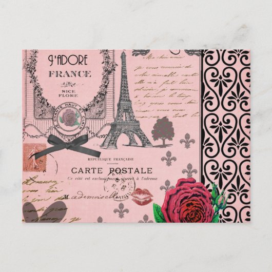  Roze Paris Collage Briefkaart (Voorkant)