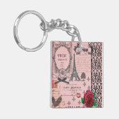 Roze Paris Collage gepersonaliseerde sleutelhange Sleutelhanger (Voorkant Links)
