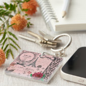 Roze Paris Collage gepersonaliseerde sleutelhange Sleutelhanger (Voorkant Rechts)