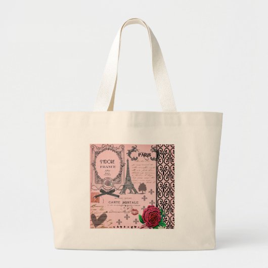 Roze Paris Collage Grote Tote Bag (Voorkant)