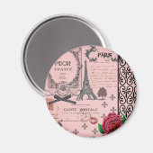  Roze Paris Collage Magneet (Voorkant / Achterkant)