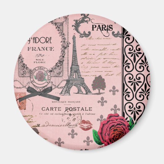  Roze Paris Collage Magneet (Voorkant)