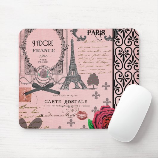  Roze Paris Collage Muismat (Met muis)