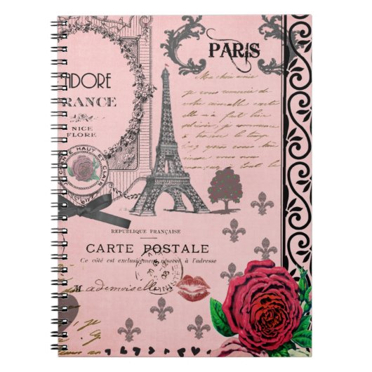 Roze Paris Collage notebook Notitieboek (Voorkant)