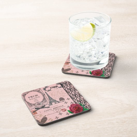  Roze Paris Collage onderzetters (Rechterzijde)