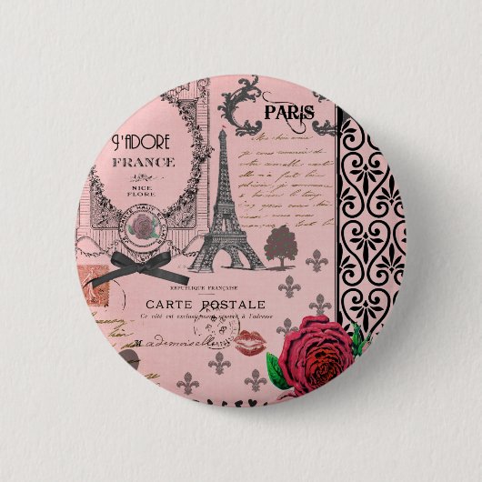  Roze Paris Collage Ronde Button 5,7 Cm (Voorkant)