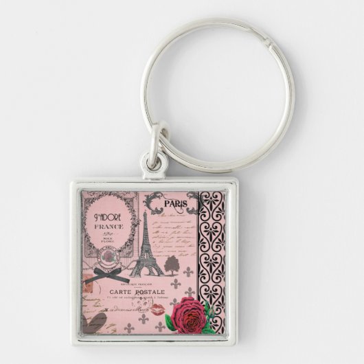  Roze Paris Collage Sleutelhanger (Voorkant)