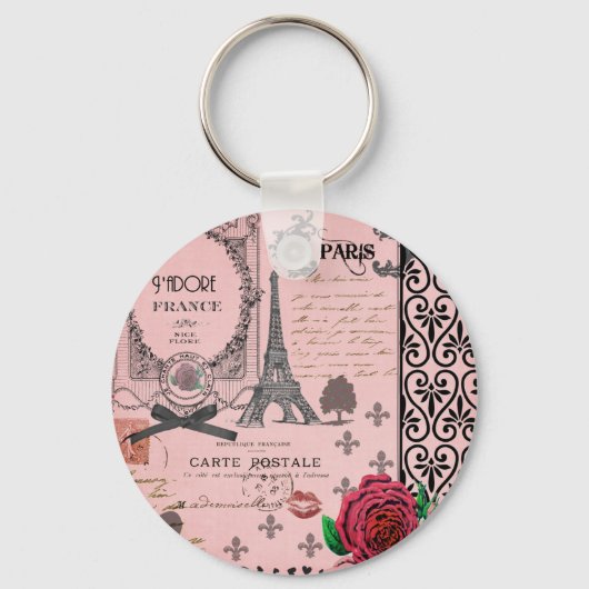 Roze Paris Collage Sleutelhanger (Voorkant)
