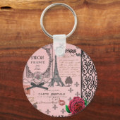 Roze Paris Collage Sleutelhanger (Voorkant)