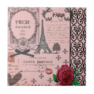 Roze Paris Collage Tegeltje