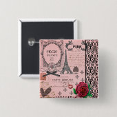  Roze Paris Collage Vierkante Button 5,1 Cm (Voorkant /achterkant)