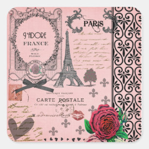 Roze Paris Collage Vierkante Sticker