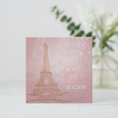 Roze Paris Eiffel + swirls Wedding Invitting Kaart (Staand voorkant)