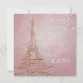 Roze Paris Eiffel + swirls Wedding Invitting Kaart (Voorkant)