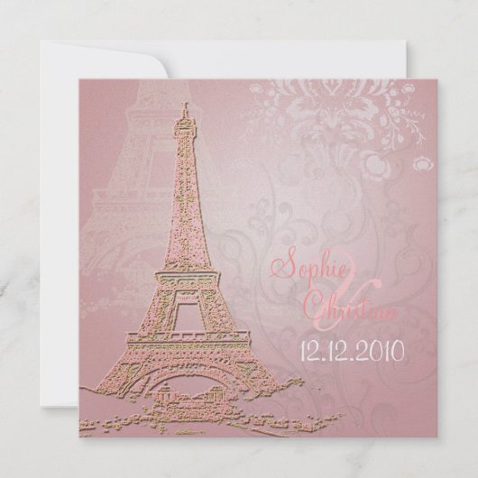 Roze Paris Eiffel + swirls Wedding Invitting Kaart (Voorkant)