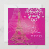 Roze Paris Eiffel + swirls Wedding Invitting Kaart (Voorkant)