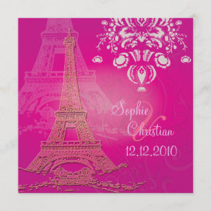 Roze Paris Eiffel + swirls Wedding Invitting Kaart