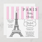 Roze Paris Eiffel Tower Baby shower Uitnodiging (Voorkant / Achterkant)