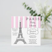 Roze Paris Eiffel Tower Baby shower Uitnodiging (Staand voorkant)
