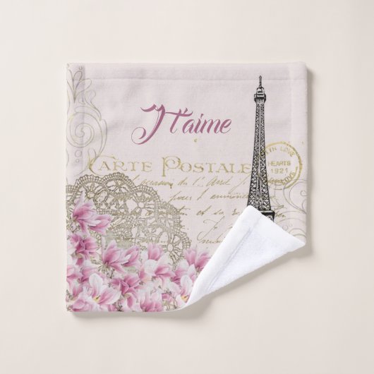  Roze Paris Eiffel Tower Romantic Collage Bad Handdoek (Wasdoekje)