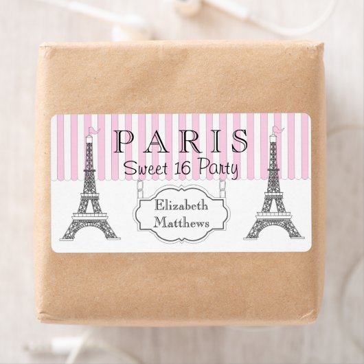 Roze Paris Eiffel Tower Sweet 16 Name Etiket (Insitu)