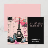 roze paris eiffeltoren destination wedding aankondigingskaart (Voorkant / Achterkant)