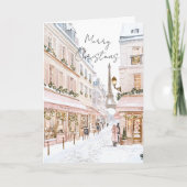 Roze Paris Eiffeltoren Winter Kerstmis Kaart (Voorkant)