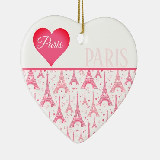 Roze Paris Heart Eiffel Tower Pattern Chic Keramisch Ornament (Rechts)