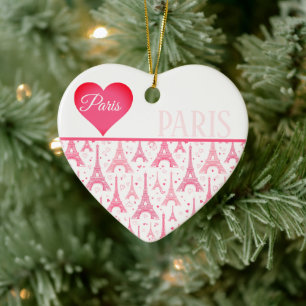 Roze Paris Heart Eiffel Tower Pattern Chic Keramisch Ornament