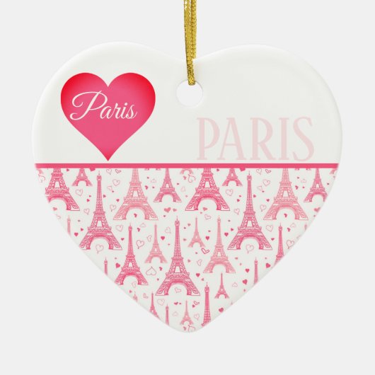 Roze Paris Heart Eiffel Tower Pattern Chic Keramisch Ornament (Voorkant)