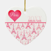 Roze Paris Heart Eiffel Tower Pattern Chic Keramisch Ornament (Achterkant)