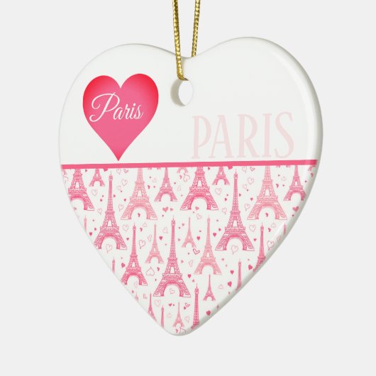 Roze Paris Heart Eiffel Tower Pattern Chic Keramisch Ornament (Links)