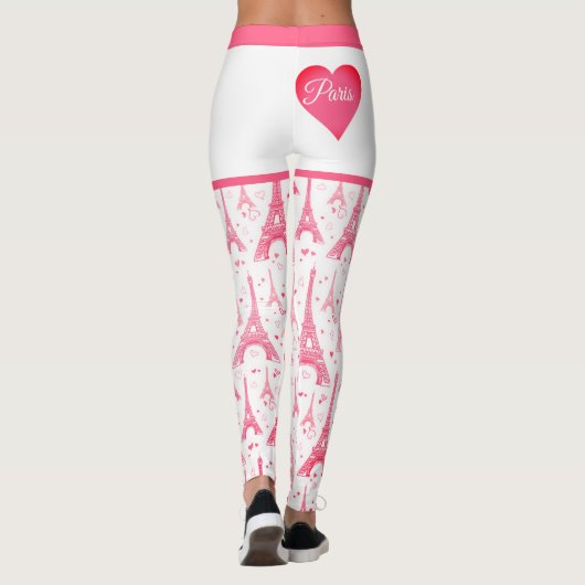 Roze Paris Heart Eiffel Tower Pattern Chic Leggings (Achterkant)