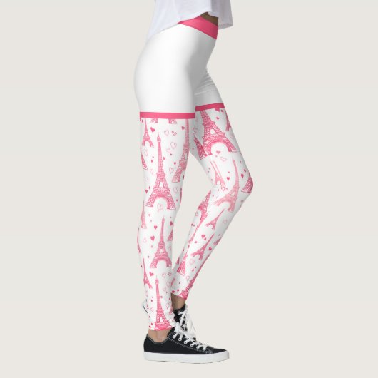 Roze Paris Heart Eiffel Tower Pattern Chic Leggings (Rechts)