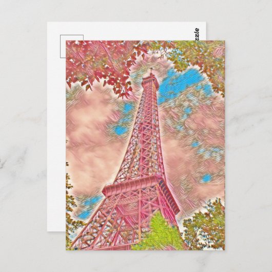 Roze Paris Impressionist Eiffel Tower Briefkaart (Voorkant / Achterkant)