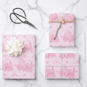 Roze Paris Inpakpapier Vel