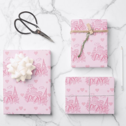 Roze Paris Inpakpapier Vel (Voorkant)