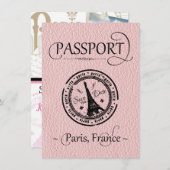 Roze Paris Passport Save the Date Kaart (Voorkant / Achterkant)