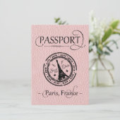 Roze Paris Passport Save the Date Kaart (Staand voorkant)