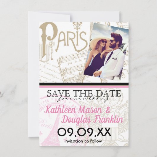 Roze Paris Passport Save the Date Kaart (Achterkant)