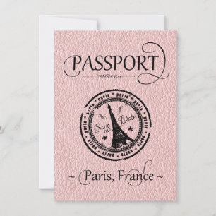 Roze Paris Passport Save the Date Kaart