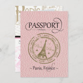Roze Paris Passport Save the Date Kaart (Voorkant / Achterkant)