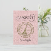 Roze Paris Passport Save the Date Kaart (Staand voorkant)