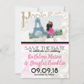 Roze Paris Passport Save the Date Kaart (Achterkant)